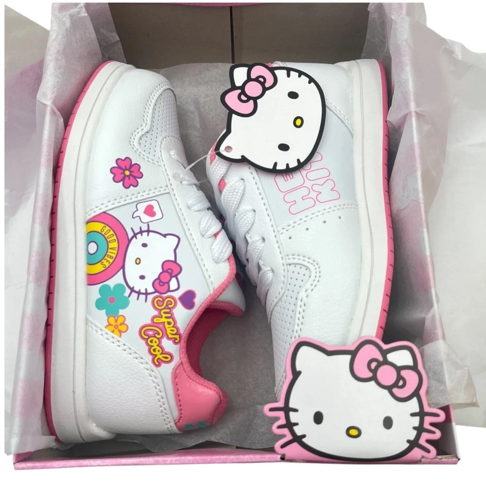 Hello Kitty Little Girls Court Sneakers Size 11 White Pink Purple Casual Lace-Up